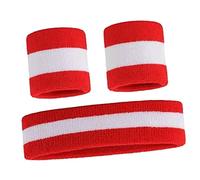 SUPVOX Men's Athletic Sweatband Red White Sports Headband and Wristband Trio Elastic Cloth Wrist Bands for Running Basketball Yoga Football and Sweat Absorbing