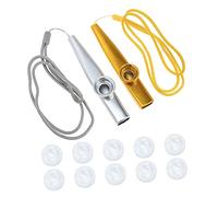 SUPVOX Metal Kazoo Set with 10 Replacement Membranes, Small Musical Instruments for Boys and Girls and Beginners, Gold Silver Kazoo with Neck Strap for Educational Music Play