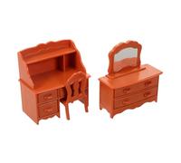 SUPVOX Mini Dollhouse Vanity Table with Stool Mirror Compact Bedroom Furniture Accessories for Creative Play and Educational Imagination Development