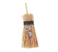 SUPVOX Mini Halloween Witch Broom Prop Hanging Decor with Pumpkin Smile and Blue Crystal Costume Accessory for Party and Photo Scenes