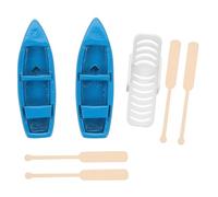 SUPVOX Miniature Beach Style Ornament with Blue Boats of Oars and White Beach Chair for Dollhouse Garden and Home Landscaping