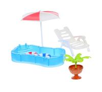 SUPVOX Miniature Dollhouse Swimming Pool with Inflatable Chair and Beach Furniture Portable Plastic Pool Party Supplies for Interactive Imaginative Play and Summer Fun