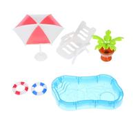 SUPVOX Miniature Dollhouse Swimming Pool with Mermaid Float Sun Umbrella and Beach Chair Accessories for Fairy Garden Decoration and Interactive Imaginative Play