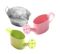 SUPVOX Miniature Watering Can Set 3pcs Dollhouse Accessories Pink Green Watering Kettle Metal Bucket for Garden Decoration Micro Landscape