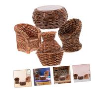 SUPVOX Miniature Woven Chair and Bucket for Dollhouse Furniture Realistic Micro Landscape Decoration with Large and Small Chairs Bamboo Container and Fish Basket for Tiny House DIY