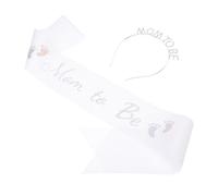 SUPVOX Mom to Be Sash and Crystal Rhinestone Headband Set for Shower, White Maternity Sash and Tiara Crown for Expectant Mothers