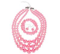 SUPVOX Multi-layer Pink Pearl Necklace Set with Bracelet and Dangle Earrings, Beaded Women’s Jewelry for Wedding and Valentine’s Day