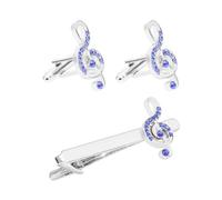SUPVOX Music Note Rhinestone Cufflinks and Neck Tie Clip Set for Men Business Shirts Suit, Silver Tone Metal Music Symbol Accessories for Formal and Office Wear