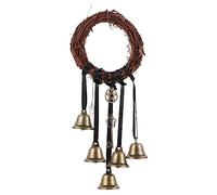 SUPVOX Natural Rattan Wall Hanging Wreath with Bells DIY Garland Hoop Handmade Rustic Home Decoration for Front Door Christmas and Holiday Crafting