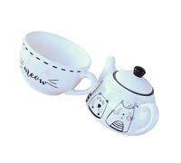 SUPVOX One Cup Teapot Ceramic Set with Cute Cat Pattern, Creative and Elegant Fun Ceramic Tea Pot Set for Office and Birthday Room Decor, for Tea Lovers