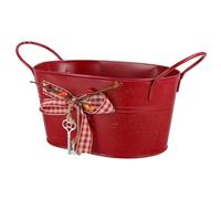 SUPVOX Oval Red Iron Storage Bucket with Bowknot, Decorative Flowerpot and Garden Storage Container, Vintage Style Home Décor and Photography Prop