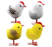 SUPVOX Party Scene Decoration 4Pcs Yellow and White Simulation Chicken Figurines for Easter and Birthday Home Display