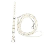 SUPVOX Pearl Beaded Collar and Leash Set with Steel Wire Rope, Small Size Elegant Pet Neckwear for Small Dogs and Puppies, 2 Pieces for Daily Walks