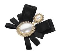 SUPVOX Pearl Bowknot Brooch Pin for Women, Black Lapel Bow Tie, Shirt Collar Accessory, Vintage Style Coat Pin, Elegant Brooch for Fashion Clothing