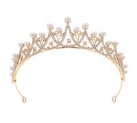 SUPVOX Pearl Bridal Wedding Crown Baroque Rhinestone Tiara Headpiece for Women Gold Mini Crown Headband Wedding Hair Accessories Party Birthday