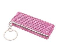 SUPVOX Pink Aluminium Alloy Mini Pill Organizer with 6 Compartments and Rhinestone Keychain, Waterproof Daily Medication Case for Fish Oil and Supplements, Compact Travel and Handbag