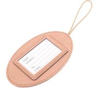 SUPVOX Pink Pu Leather Oval Elastic Multi-Purpose Portable Luggage Tag with Boarding Card Holder Travel Baggage Identifier Anti-Lost Label for Suitcases