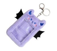SUPVOX Plush Demon Wings Card Holder Keychain Purple Visible Id Card Sleeve for Students and Fans with Soft Fabric Badge Insert Protector