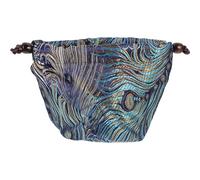 SUPVOX Portable Drawstring Teacup Storage Bag Satin Single Cup Pouch Blue Gold Phoenix Tail Travel Tea Set Container for Outdoor and Home Use