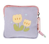 SUPVOX Portable Flower Pattern Tampon Container and Sanitary Napkin Storage Bag, Small Purple Tulip Change Coin Purse, Outdoor Portable Sanitary Towel Pouch for School and Travel