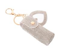 SUPVOX Portable Lipstick Holder Keychain with Heart-Shaped Rhinestone Mirror, Pu Mini Makeup Pouch for Travel and Handbags, White Small Lip Balm Storage Case
