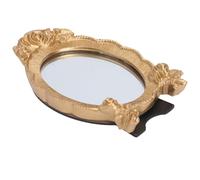 SUPVOX Portable Nordic Oval Silver and Resin Mirror Go Golden Makeup Material Simple and Elegant Style with Rose Relief Design Cosmetic, for Women the Daily Use