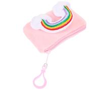 SUPVOX Rainbow Mini Wallet Keychain, Plush Coin Purse with Card Holder, Pink Candy Color Rainbow Bag for Student Backpack Accessory