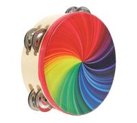 SUPVOX Rainbow Tambourine Hand Drum with Double Row Jingles Portable Handheld Percussion Instrument for Party Dance Early Education and Music Performance