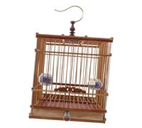 SUPVOX Rectangular Handmade Bamboo Bird Cage with Carbonized Purple Finish Stable Songbird House for Budgie Finch Canary Indoor Balcony Decorative Aviary with Swing Hook and Tray