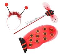 SUPVOX Red Glitter Ladybug Wings Set for Cosplay Props with Headband and Wand, 3pcs Fairy Costume Accessories for Party and Performance