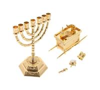 SUPVOX Religious Figurine Israel Menorah Candle Holder Set, Gold Judaic Biblical Artifact for Table and Fireplace, Small Three-piece Covenant Statue Home Decor