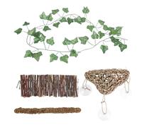 SUPVOX Reptile Climbing Bridge Set for Terrariums - 4pcs Wooden Bridge, Triangle Hammock, Moss Vine, Herbal Decoration - Hanging Climbing Frame for Bearded Dragons, Chameleons,