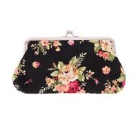 SUPVOX Retro Floral Embroidered Canvas Long Wallet with Rose Pattern Clasp, Vintage Buckle Clutch Purse for Women, Coin Organizer with Floral Closure, Black