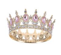SUPVOX Rhinestone Bridal Crown for Wedding, Pink Alloy Full Round Tiara for Women and, 42cm Head Circumference, Vintage Chic Bridal Headdress for Engagement and Party