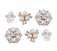 SUPVOX 30Pcs Rhinestone Pearl Faux Flower Embellishments Flatback Pearl Buttons for Wedding Party Home Decoration Brooch DIY Craft