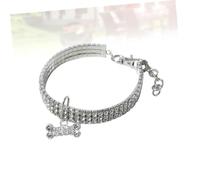 SUPVOX Rhinestone Pet Dog Collar Elastic Cat Neck Chain with Bone Charm White Comfortable All-day Wear Creative Shiny Crystal Necklace for Party Pets