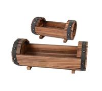 SUPVOX Rustic Half Barrel Garden Planter Set 2pcs Carbonized Wood Outdoor Flower Pot Boxes Small Large Wooden Plant Containers for Patio Balcony Gardening