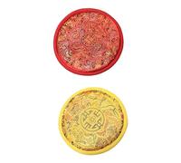 SUPVOX Set of 2 Nepalese Handmade Cloth Sound Bowl Mats Red and Yellow Meditation Pad for Singing Bowl Portable Buddhist Accessories for Healing Practices