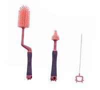 SUPVOX Silicone Milk Bottle Cleaning Brush Set Pink with Flexible Bristles Rotating Water Bottle Cleaner High Temperature Resistant for Stubborn Stains and Narrow Spaces