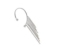 SUPVOX Silver Long Tassel Chain Ear Cuff Earring for Women No Pierced Left Ear Jewelry Single Piece European Style Full Rhinestone