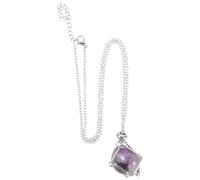 SUPVOX Silver Natural Crystal Stone Cage Necklace with Adjustable Braided Metal Chain, Hollow-out Pendant Holder for Women’s Sweater Chain Jewelry, Includes Random Crystal Charm
