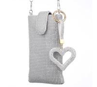 SUPVOX Silver Small Crossbody Phone Purse Heart Keychain Mini Shoulder Cell Phone Bag for Women Compact Daily Carry
