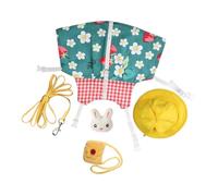 SUPVOX Small Rabbit Leash Vest Harness Set Traction Rope Bunny Dress Hat Outdoor Pet Clothing for Rabbits Green Floral Pattern Medium Size and Outdoor Activities Random Color