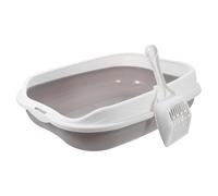 SUPVOX Small Semi-enclosed Cat Litter Box Grey with High Rim Anti-splash Design, Plastic Kitten Litter Tray for Training and Indoor Use