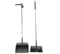 SUPVOX Soft Bristle Broom and Long Handle Dustpan Set, Grey Two-Piece Indoor Cleaning Tools for Kitchen and Home, Heavy Duty Plastic Dustpan with Handled Broom for Efficient Floor