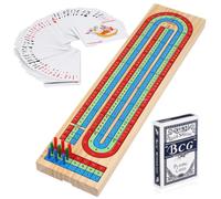 SUPVOX Solid Wood Cribbage Board Game with Cards Traditional Portable Tabletop Board for Family Party and to Learn Card Scoring Game Enhancing Hand Eye Coordination