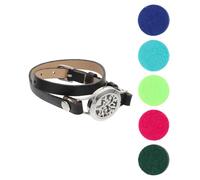 SUPVOX Stainless Steel Hollow-Out Aromatherapy Diffuser Bracelet with Black Leather Band, Chic Perfume Accessory for Women, Adjustable Fragrance Bracelet Suitable for Daily Wear and
