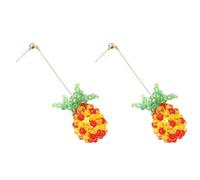SUPVOX Sterling Silver 925 Pineapple Strawberry Crystal Fruit Earrings for 3D Beaded Studs Vintage Style Ear Jewelry