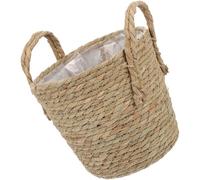 SUPVOX Straw Weaving Flower Pot Plants Planter for Bedroom Balcony with Waterproof Lining Hand-woven Basket Handle Artistic Sense Natural Touch