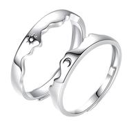 SUPVOX Sun Moon Open Adjustable Rings for Couples Unisex Stackable Bands for Wedding Anniversary and Long-Distance Relationship